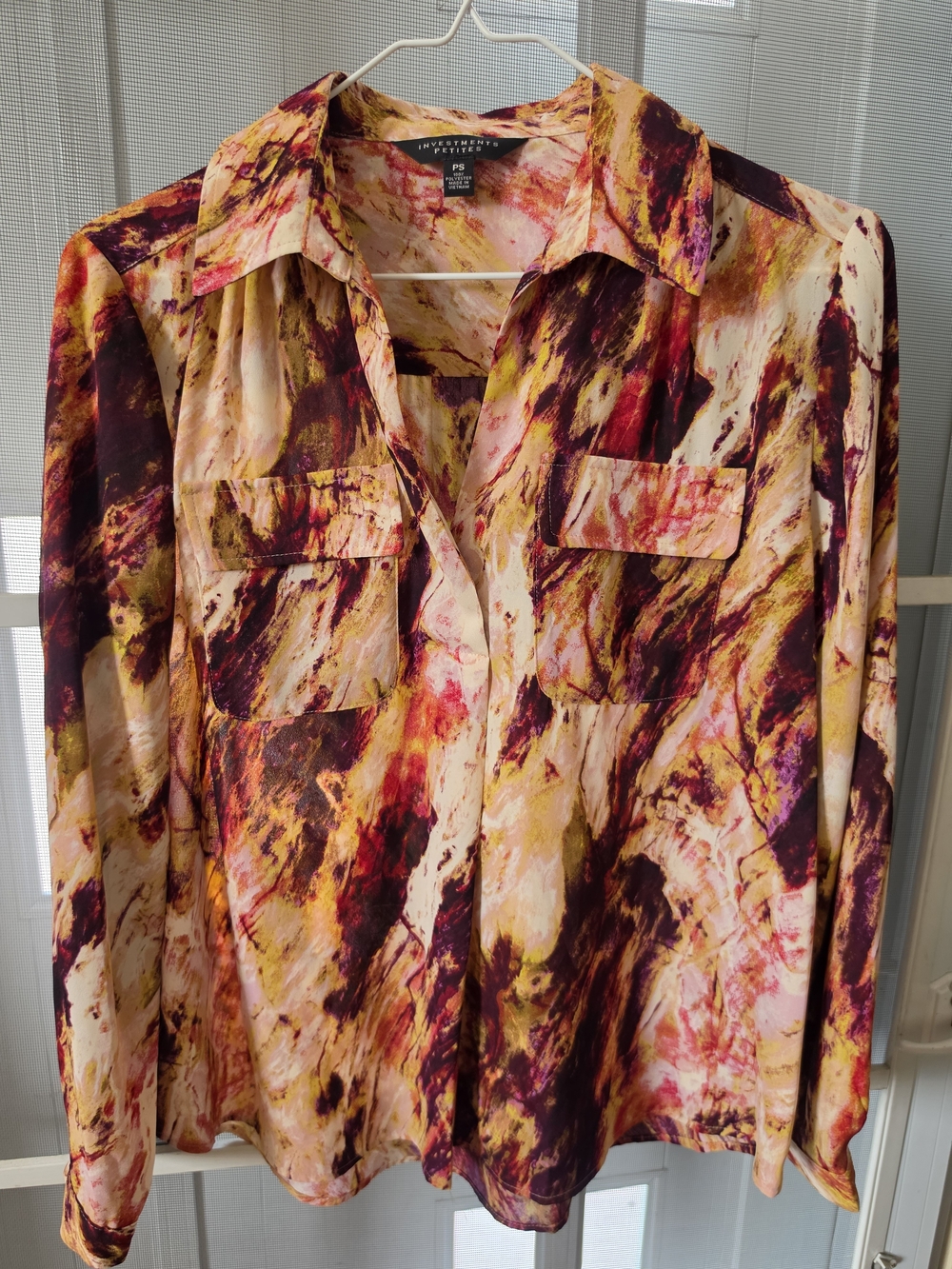 Investments Multi-Color Abstract Button-Down Shirt - Pink, Yellow, Brown